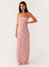 Holly Maxi Dress - Pink Floral Strapless