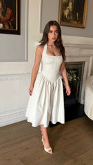 BLYTHE Halterneck Structured Midi Dress In Ivory
