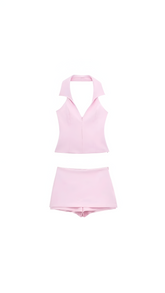 Gabby Soft Pink Crop Top and Mini Skirt Set