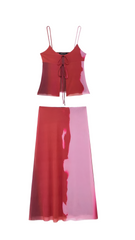 Roselyn Red/Pink Crop Top and Skirt Set