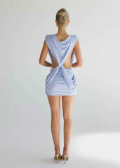 Lilou Mini Dress - Baby Blue Plunging Neckline
