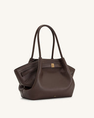 Hana Vegan Leather Handbag Medium Tote - Dark Brown