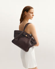 Hana Vegan Leather Handbag Medium Tote - Dark Brown