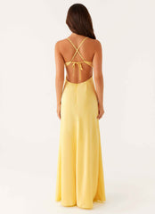 Joanie Maxi Dress - Yellow Lace Satin