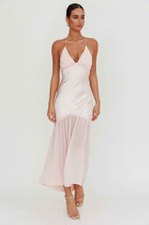 HALTERNECK CHIFFON MAXI WEDDING GUEST SUMMER DRESS