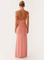 Katiya Maxi Dress - Peach Lace Off-Shoulder