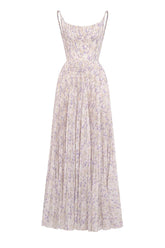 Lavender Elegant Pleated Maxi Evening Dress - Lavender