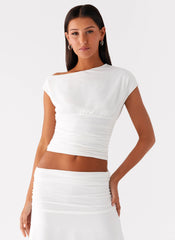 Liana Mini Top - White Asymmetrical Ruched