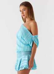 Lowey Mini Dress - Pale Blue Off-Shoulder