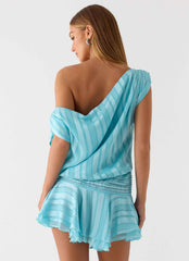 Lowey Mini Dress - Pale Blue Off-Shoulder