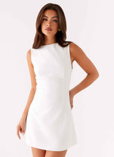 Lulita Mini Dress - White Deep V-Back