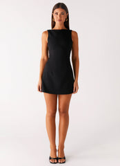 Lulita Mini Dress - Black Deep V-Back