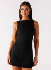 Lulita Mini Dress - Black Deep V-Back
