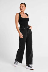 Linley Black Longline Top in Recycled Nylon