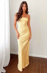 STRAPLESS SATIN MAXI FORMAL SUMMER DRESS
