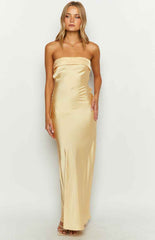 STRAPLESS SATIN MAXI FORMAL SUMMER DRESS