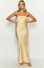 STRAPLESS SATIN MAXI FORMAL SUMMER DRESS