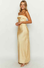 STRAPLESS SATIN MAXI FORMAL SUMMER DRESS