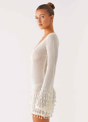 Majestic Mini Dress - Ivory Beaded Crochet