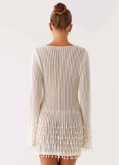 Majestic Mini Dress - Ivory Beaded Crochet
