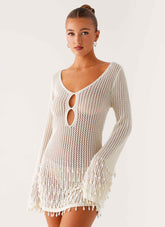 Majestic Mini Dress - Ivory Beaded Crochet