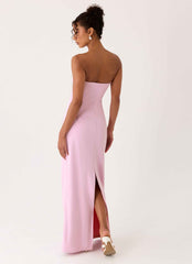 Monelise Maxi Dress - Pink Strapless Flower Appliqu