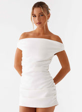 Morgan Mini Dress - Ivory Off Shoulder Ruched
