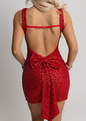 Need Your Heart Backless Bow Mini Dress - Red
