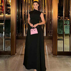 Elegant Sleeveless Midi Dress - Solid Color Waist-Cinching