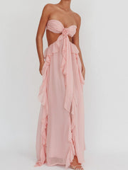 Riko backless chiffon maxi party dress - Pink
