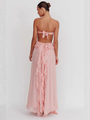 Riko backless chiffon maxi party dress - Pink