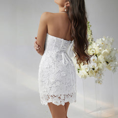 Kaikuo Embroidered Strapless Mini Evening Dress - White