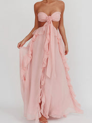 Riko backless chiffon maxi party dress - Pink