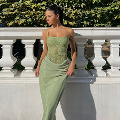 Lace slim-fit maxi party dress - Green