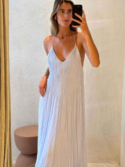 Blue Muse Maxi Dress - Light Blue Striped Spaghetti Strap