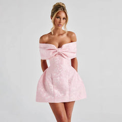 Sweet Strapless Jacquard One Shoulder Mini Summer Dress