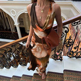 Vintage Swing Collar Floral Maxi Summer Dress - Contrast Color