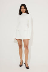 Sophisticated Cinched Waist Mini Winter Dress - Black