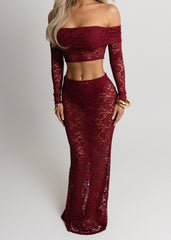 Opulent Dreams Lace Two Piece - Burgundy