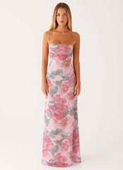 Peggy Maxi Dress - Pink Floral Criss-Cross Straps