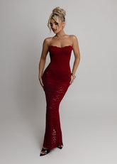 Rumour Has It Sheer Lace Maxi Dress - Wine