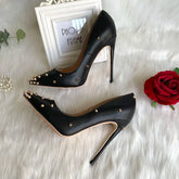 TY-R26 Sexy Black Studded Pointed Toe High Heels