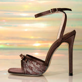 Brown Silk Ankle Strap Gladiator Sandals