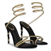 European and American Summer High Heels Thin Heel Rhinestone One Word Belt Sandals
