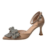 Rhinestone Bowknot High Heels Wedding Party Prom Shoes Elegant Pointed Toe Slingback Sandals