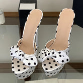Cute Style Polka Dot Silk Bowknot Peep Toe 16CM Super High Heels Slippers