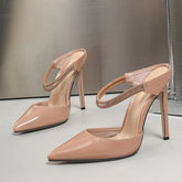 Black Apricot Patent Leather High Heels Mules Slippers Crystal Rhinestone Strap Designer Shoes Women Pumps