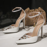 Designer Hollow Crystal Pointed Toe Black High Heels Sandals