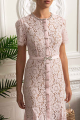 LACE FITTED MIDI COCKTAIL DRESS
