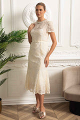 LACE FLORAL MIDI COCKTAIL PARTY DRESS